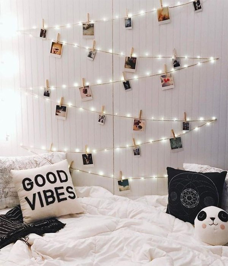 Phòng ngủ thêm phần ấn tượng với dây đèn Led trang trí